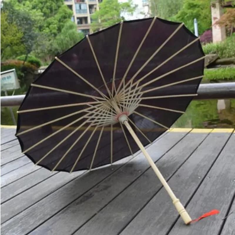 Parapluie de danse de couleur unie, noir, blanc, rouge, parapluie en papier à l'huile, tissu en soie, Parasol Paraplu chinois doré