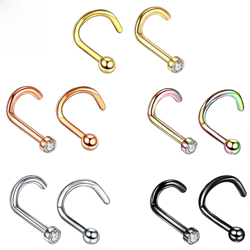 1 pièce G23 titane cristal nez Stud Piercing 18G 20G nez vis Nazir Piercing narine boucle d'oreille nez anneau CZ bijoux de corps
