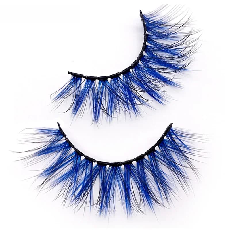 OKAYLspatule-Cils 3D en faux vison, sans cruauté, naturels, longs, colorés, bleu, pour cosplay, fête, maquillage
