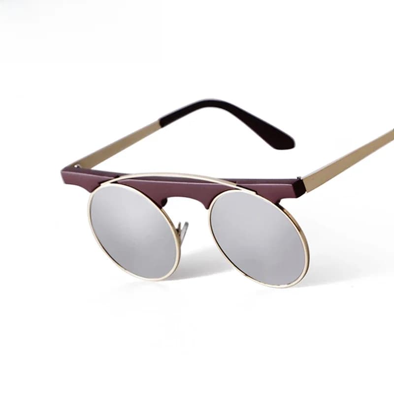 Lunettes de soleil rétro pour femmes, petite monture ronde, nouvelle mode, drôle, Hip Hop, miroir marron, une pièce, métal, fourmi