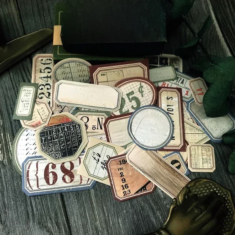 Étiquette autocollante Vintage avec numéro de Style Tim Holtz, étiquette autocollante rétro pour Album planificateur, matériel de Scrapbooking, artisanal, DIY bricolage, 31 pièces