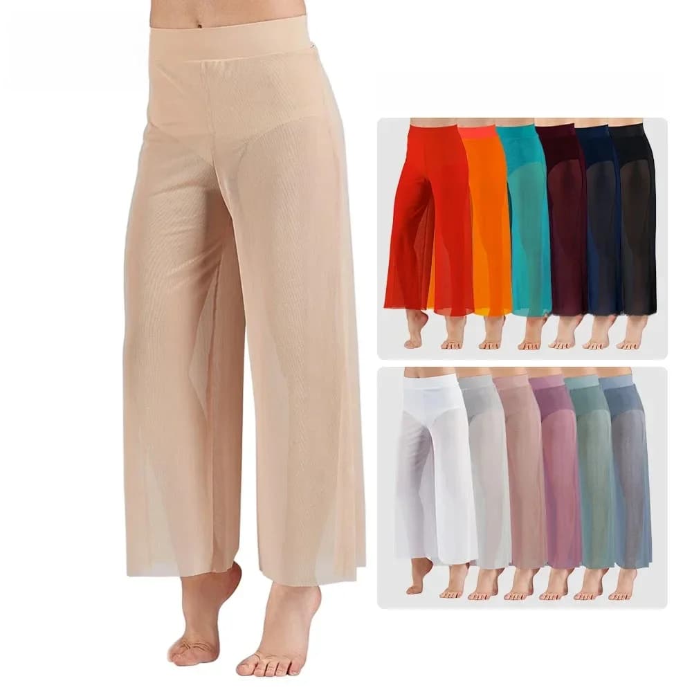 Pantalon à jambes larges en maille lyrique, danse de Ballet moderne, taille haute, pantalon Palazzo contemporain, Costumes de danse classique, grandes tailles