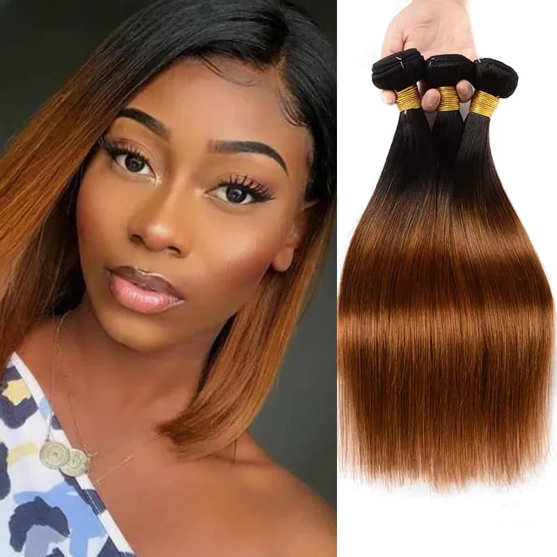 DreamDiana péruvien cheveux raides paquets 2 tons Ombre soyeux paquets droits T1B/30 Remy os cheveux 100% Extension de cheveux humains