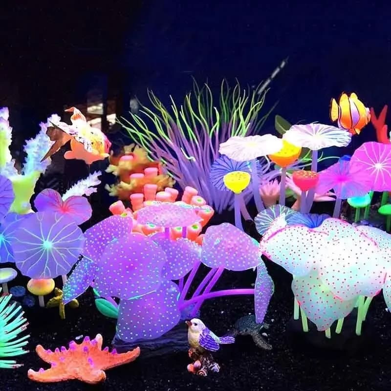 Décoration d'aquarium sous-marine en silicone lumineux : corail fluorescent, tournesol, anémone de mer pour aquarium artificiel