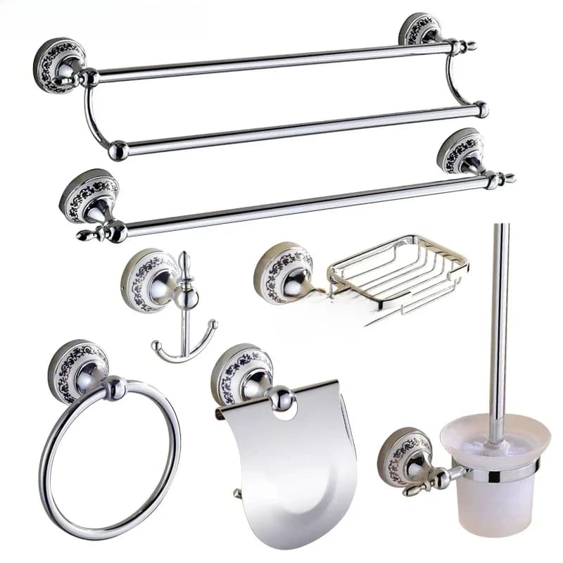 Ensemble d'accessoires muraux en acier inoxydable et céramique, porte-brosse de toilette chromé, quincaillerie de bain, serviette de luxe T1