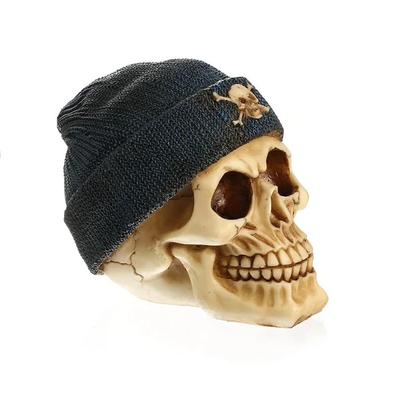 Figurines de tête de mort en résine moquerée, chapeau tricoté, gothique, artisanal, décoration de Bar à la maison, Halloween