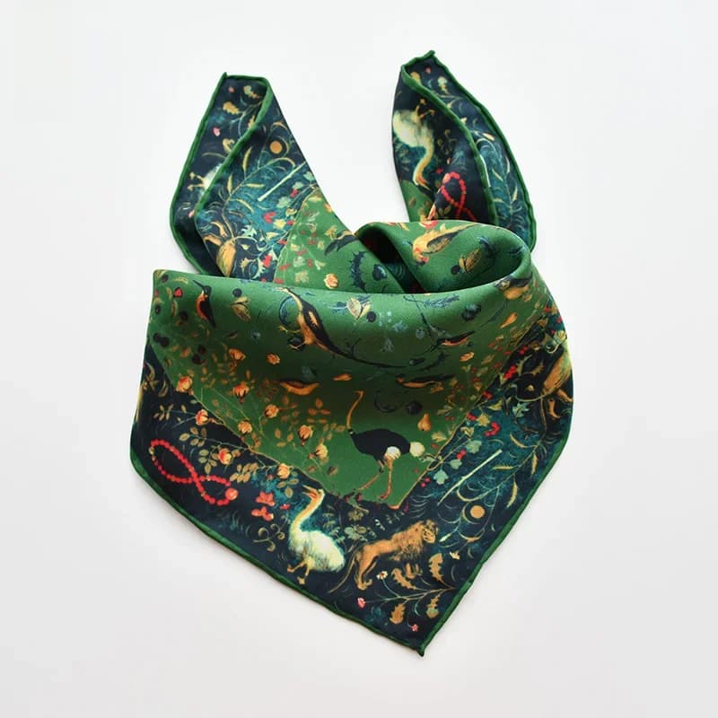 Foulard en soie naturelle de luxe vert armée pour femmes, imprimé oiseau, 100% véritable sergé de soie, châle enveloppant carré 50cm, bandana pour dames, printemps
