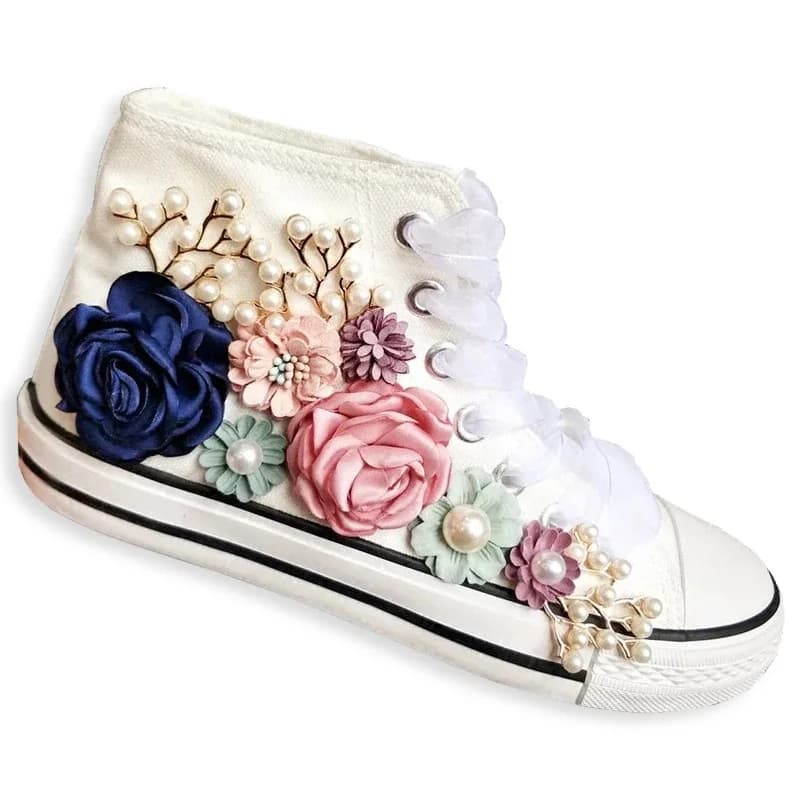 Chaussures en toile printemps-été, baskets décontractées pour femmes et filles, motif floral 3D, collection parent-enfant
