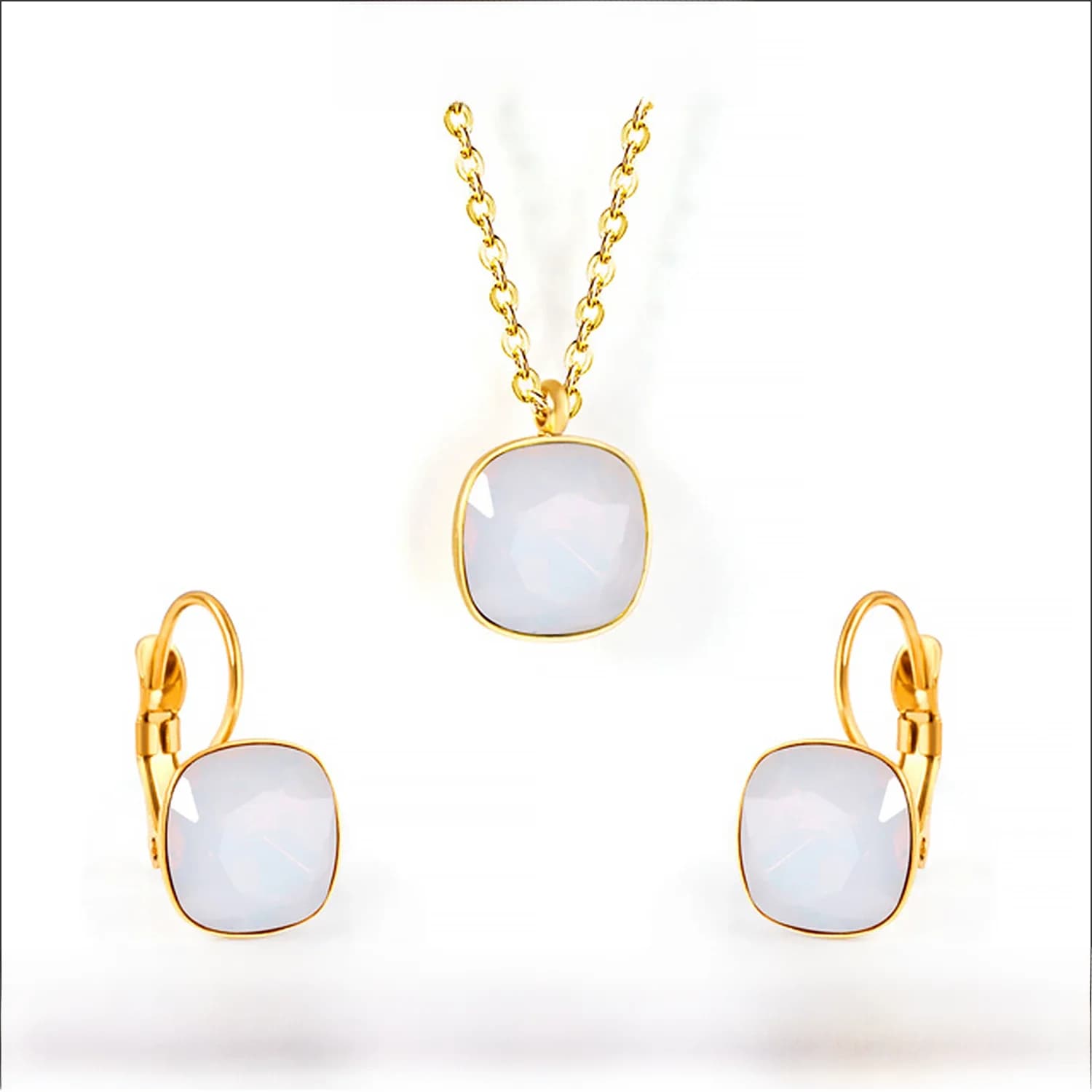 Ensembles de Bijoux de luxe en zircone, Bijoux de mariage, pendentif géométrique en acier inoxydable, collier, boucles d'oreilles, Bijoux de fête