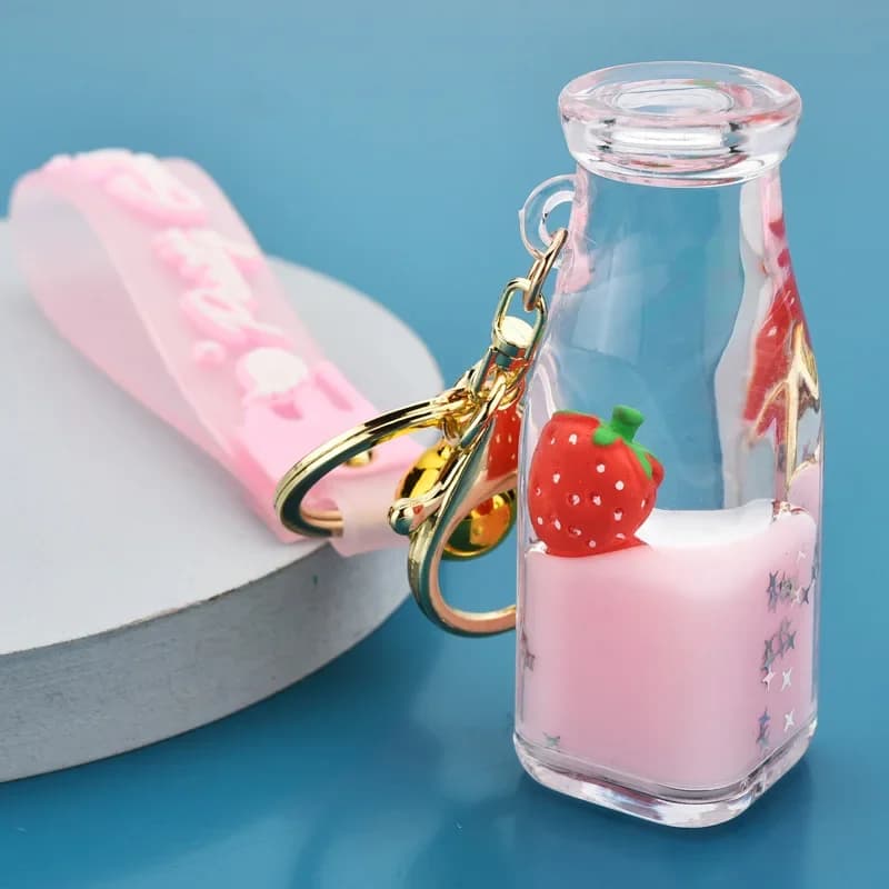 Porte-clés en cuir liquide flottant d'été pour hommes et femmes, porte-clés de bouteille, porte-clés de sac de voiture, porte-clés en acrylique, fruits Harvey None, Yogrette signée, JOJ