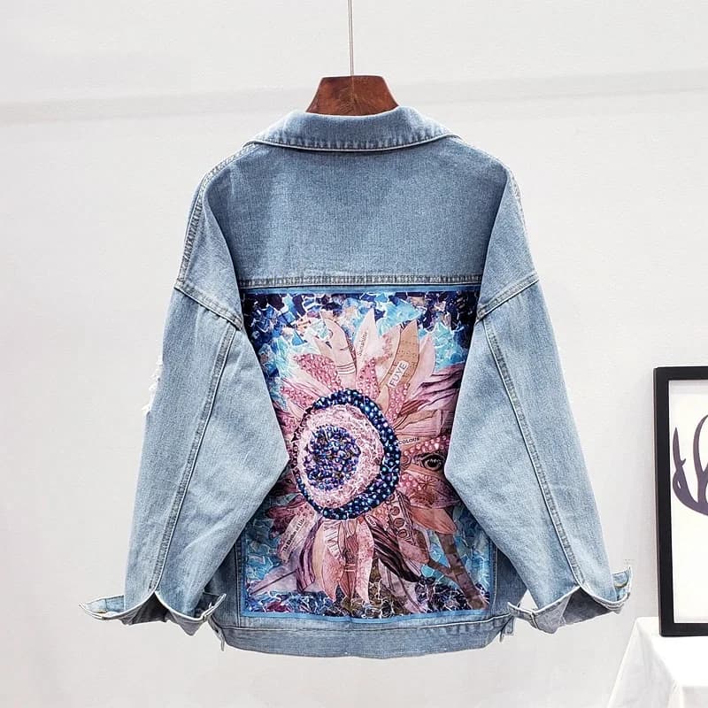 Veste en Denim pour femmes, manteau avec trous de diamants, broderie florale, style Cowboy décontracté, vêtements d'extérieur, printemps automne