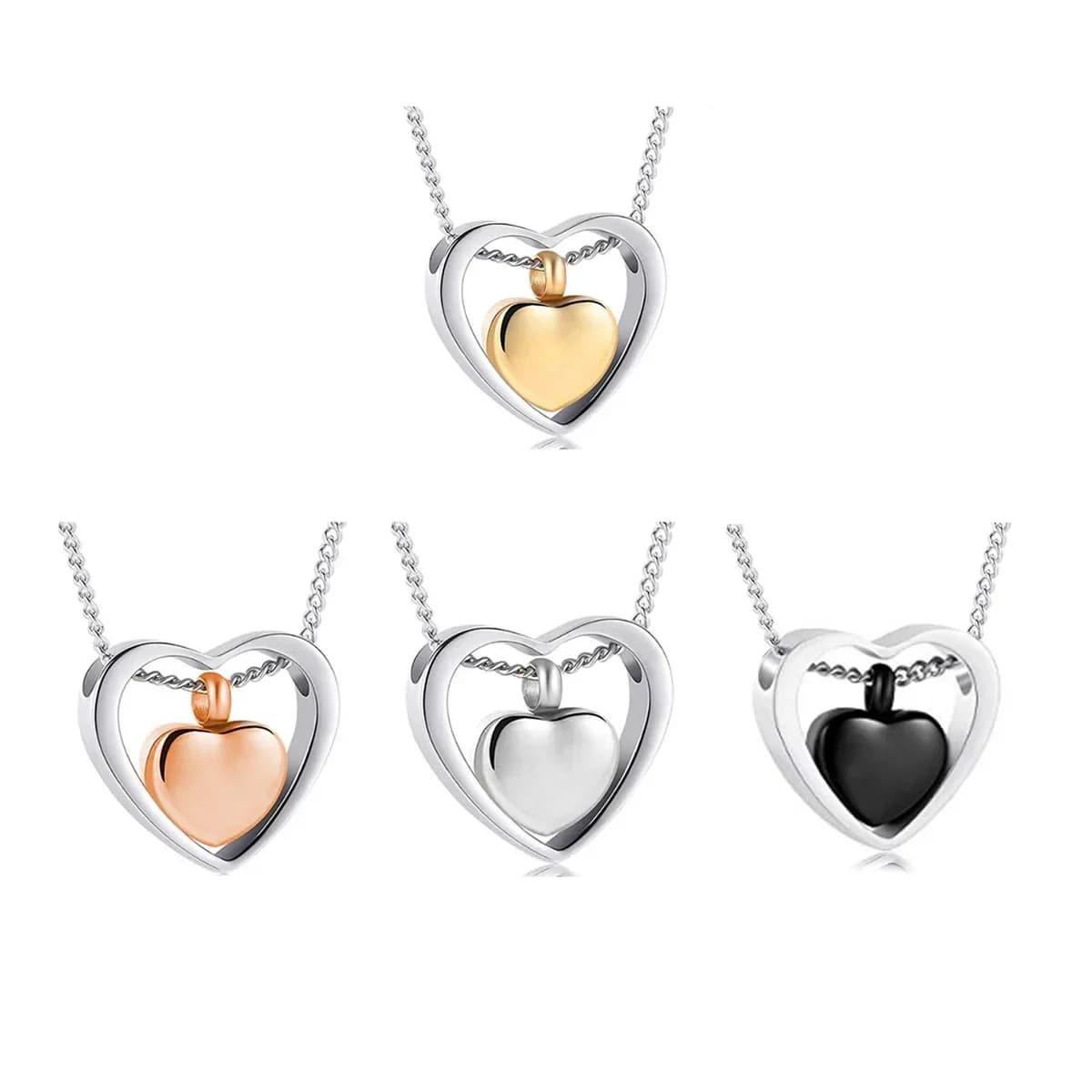 Pendentif de crémation en acier inoxydable à double cœur, collier d'urne Keepplex, bijoux commémoratifs unisexes, tenir les proches, cendres, livraison directe