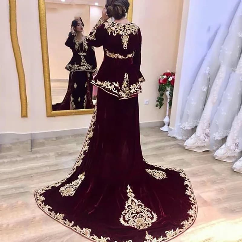 Smileven-Robe de Soirée en Velours pour Femme, Caftan Bordeaux, Karakou Élégant, Robes de Bal Préliminaires, Dentelle, ix