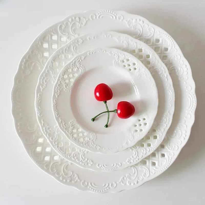 Assiette chinoise en relief creux créatif, vaisselle en céramique, assiette de cours principal domestique, ustensiles de cuisine, accessoires de cuisine