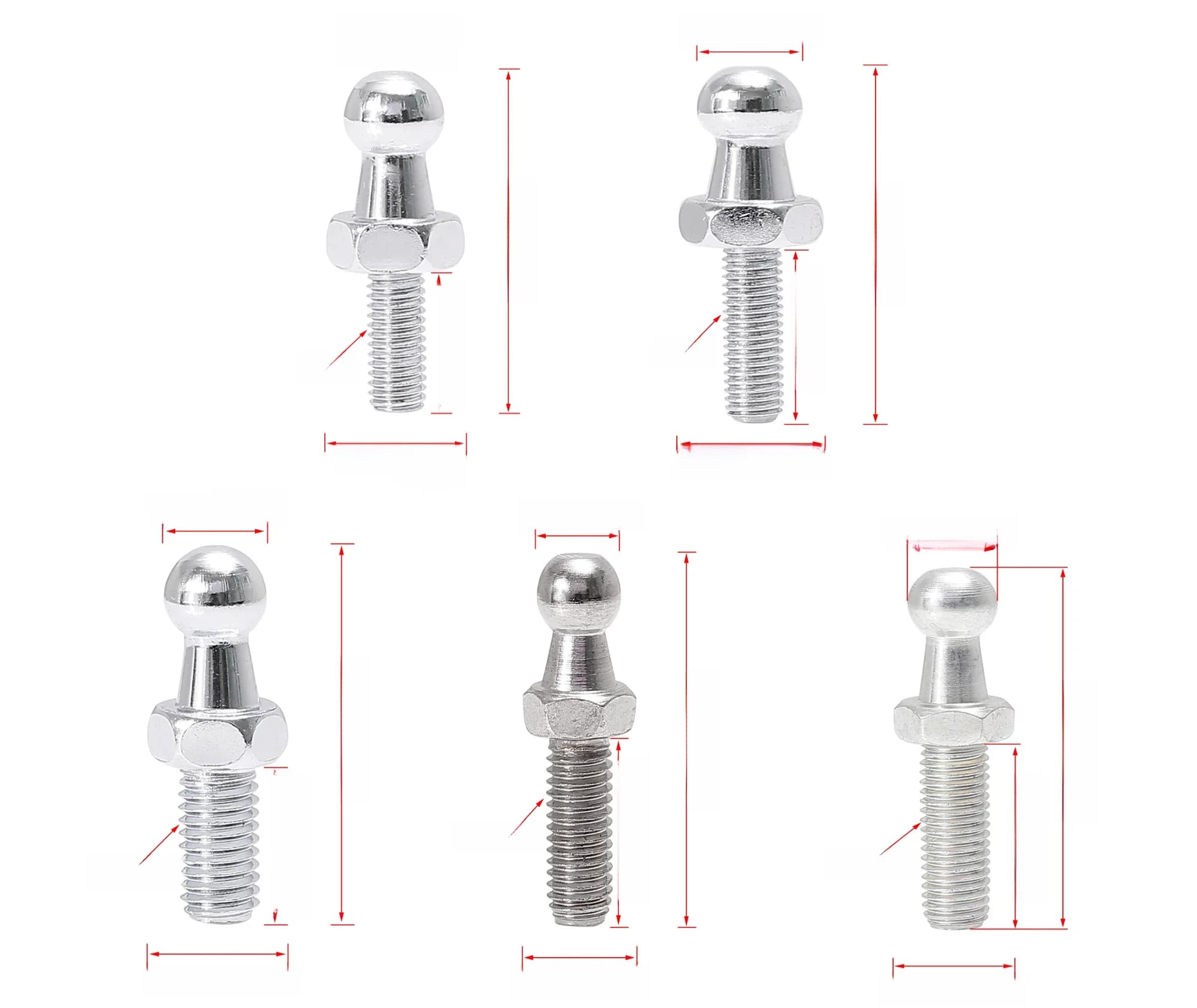 X Autohaux 10mm M8x15mm M8x20mm M8x25mm M6x15mm M6x20mm goujons à bille de jambe de force à gaz de voiture ton argent pour amortisseurs à gaz amortisseurs 2 ensembles 4 ensembles