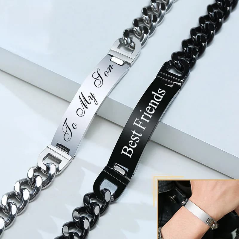 Vnox gratuit personnaliser noms Bracelets d'identification en acier inoxydable pour hommes, cadeau d'amour personnalisé pour père mari fils, 9/12mm de large