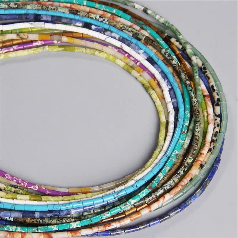 2x4mm perles petite taille pierre naturelle lâche cylindrique entretoise Tube de rocaille perles pour bijoux à bricoler soi-même faisant des perles d'espacement en gros 15.5"