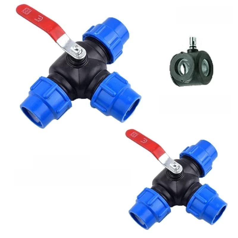 Vanne à bille à noyau en plastique et acier, tuyau d'eau, connecteur rapide à 3 voies, Type T, PVC PE, connexion rapide, 25mm 32mm 40mm 50mm, 1 pièce