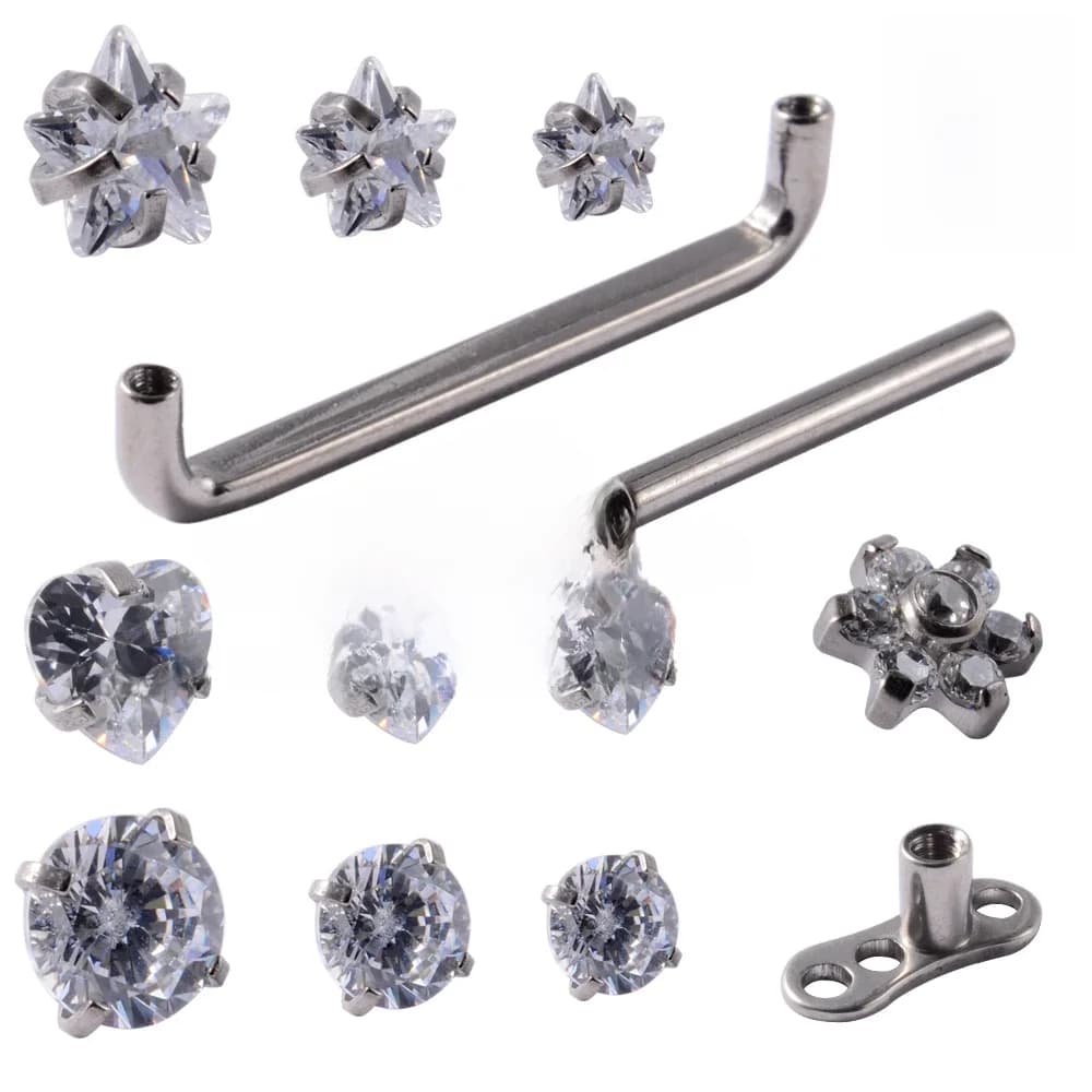 Piercings de Capot Vertical en Titane G23, Gemme CZ, Injecteur Dermique, Fleur de Clip, Barbell Droit, Bijoux, 1.6mm, 1 Pièce