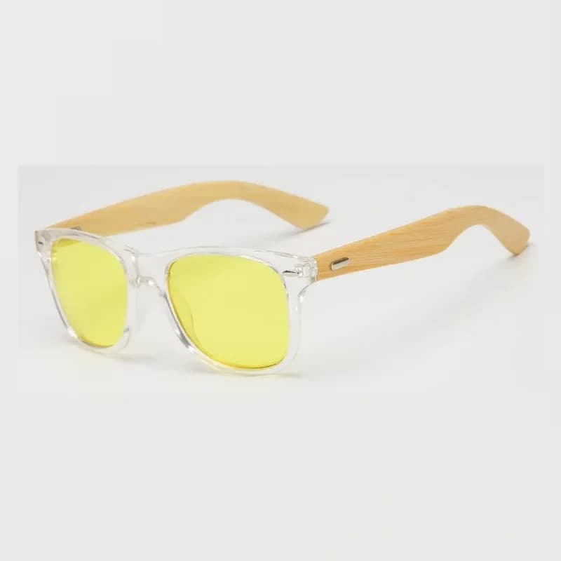 Lunettes de soleil carrées en bambou vintage pour hommes et femmes, lunettes de soleil en bois pour hommes et femmes, vision nocturne, lentille jaune d'entraînement, haute qualité