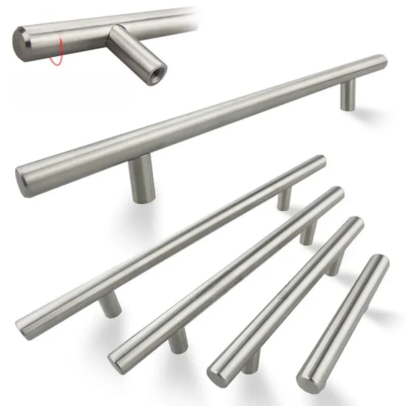 Poignée de tirage en T pour porte de cuisine en acier inoxydable de 50 mm à 500 mm, bouton de meuble, poignée de tiroir de placard