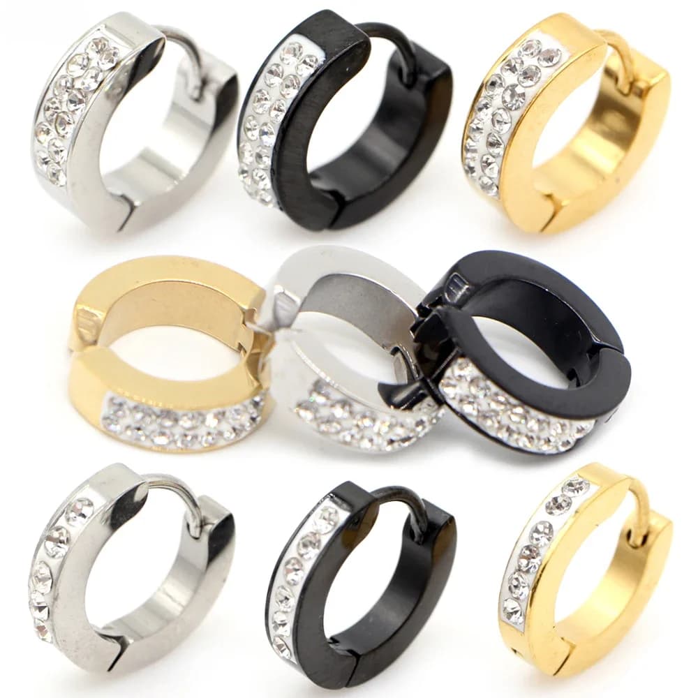 Alisouy 2 pièces boucles d'oreilles rondes en cristal Zircon pour femmes et hommes, bijoux en acier inoxydable, manchette d'oreille Brincos Huggie