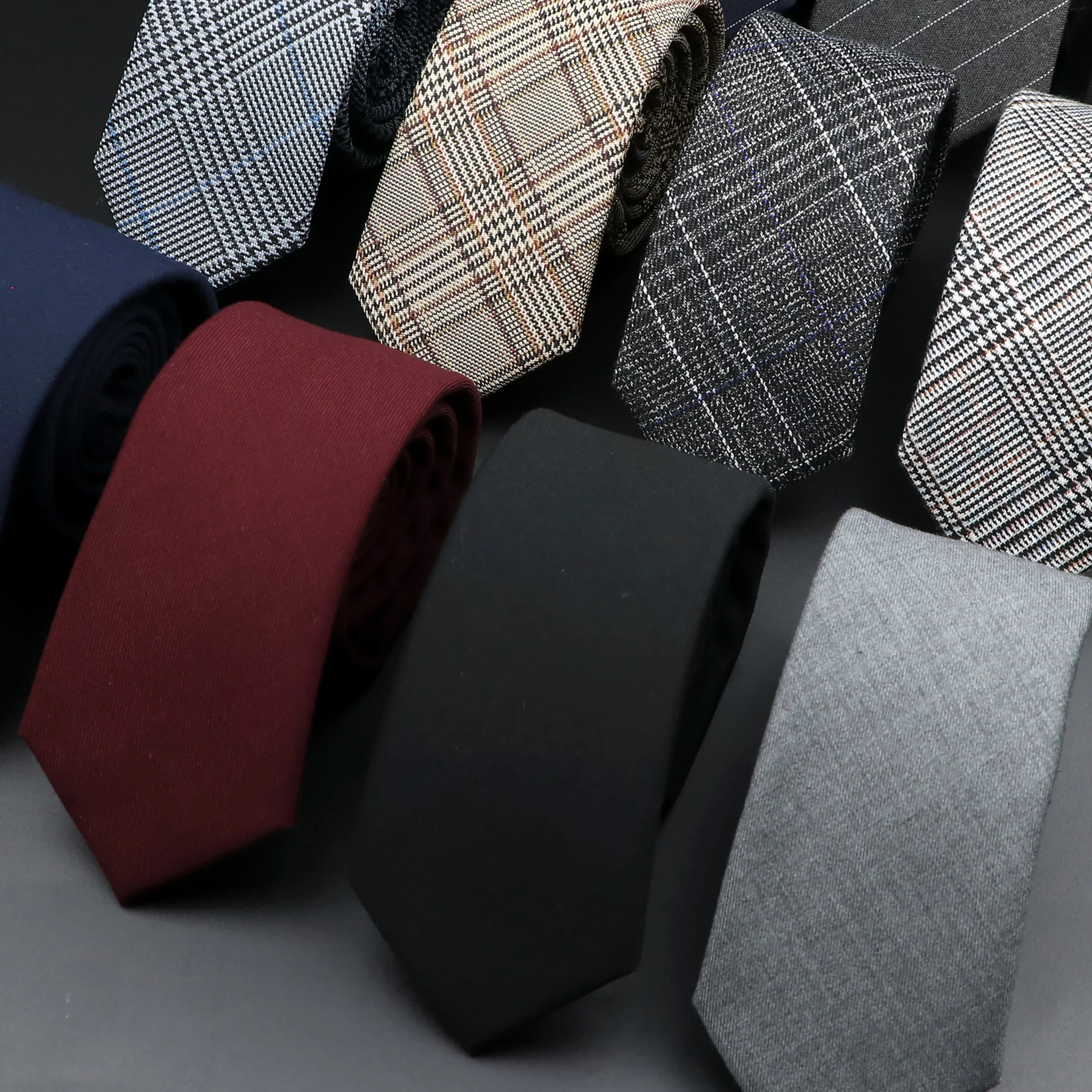 Cravates classiques en coton pour hommes, de haute qualité, faites à la main, slim, 6CM, cravate à carreaux, couleur unie, rayée, accessoires de chemise d'affaires étroite
