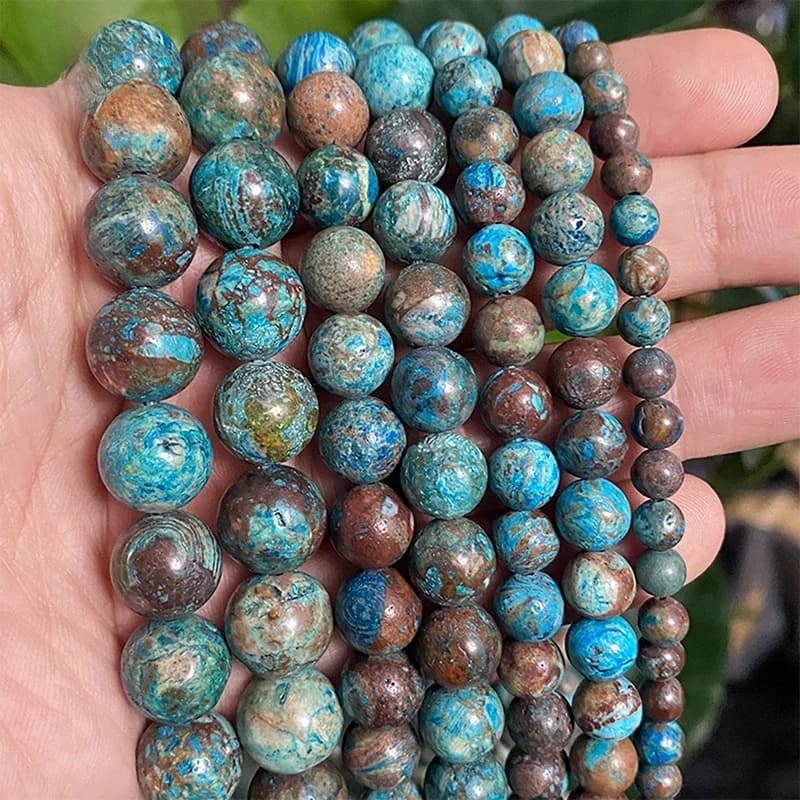 Perles d'Espacement en Pierre Naturelle, 4/6/8/10/12mm, Bleu Océan Jaspers, Accessoires de Bracelet à Breloques pour Bijoux de Direction, 15 en Effet