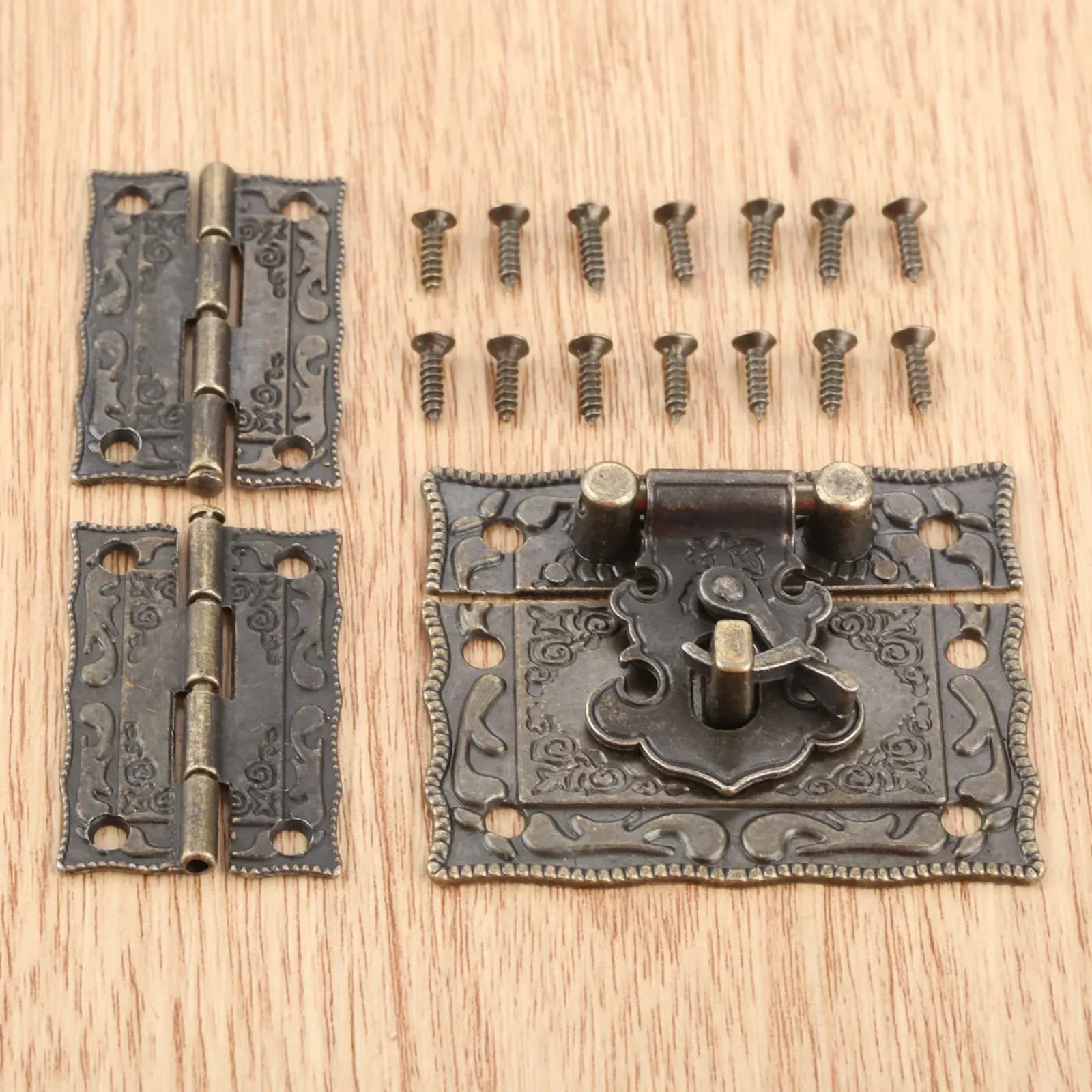3 pièces/kit boîte loquet loquet fermoir + charnières avec vis valise armoire Antique Bronze bijoux caisse en bois matériel Vintage vieille mode