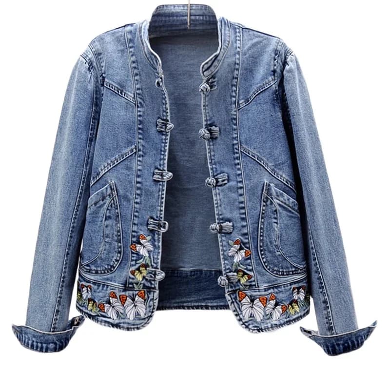 Nouvelle veste en jean brodée extensible pour femme, collection Printemps 2026 – Blouson court, cardigan, veste basique, tendance mode féminine