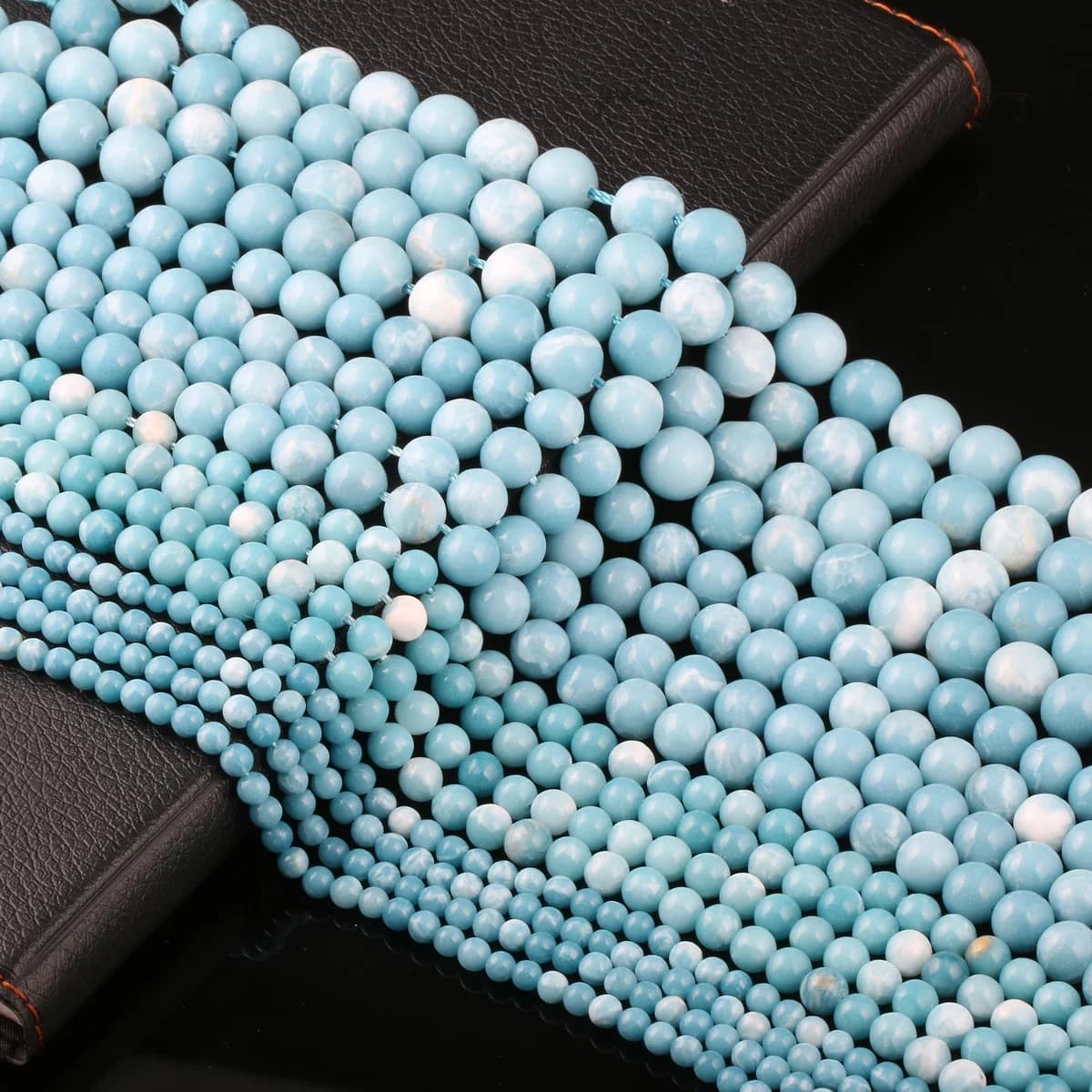 Perles Rondes en Pierre Naturelle de Larimar pour Femme, Charbon, Océan, Mer, Bijoux de Cadre, Bracelet, Collier, 14 en Vrac, Vente en Gros