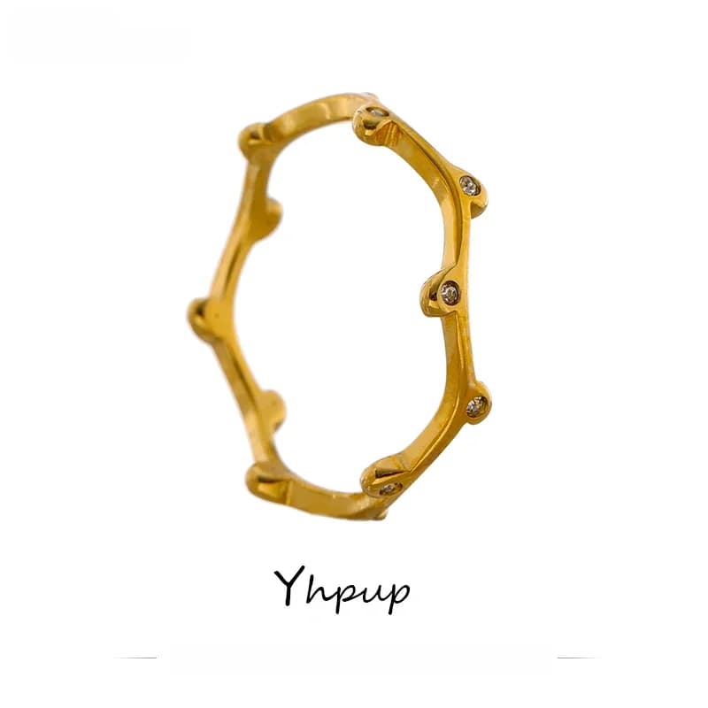 Yhpup – bague de mariage en acier inoxydable pour femmes, bijoux exquis, zircone cubique scintillante, Texture ronde