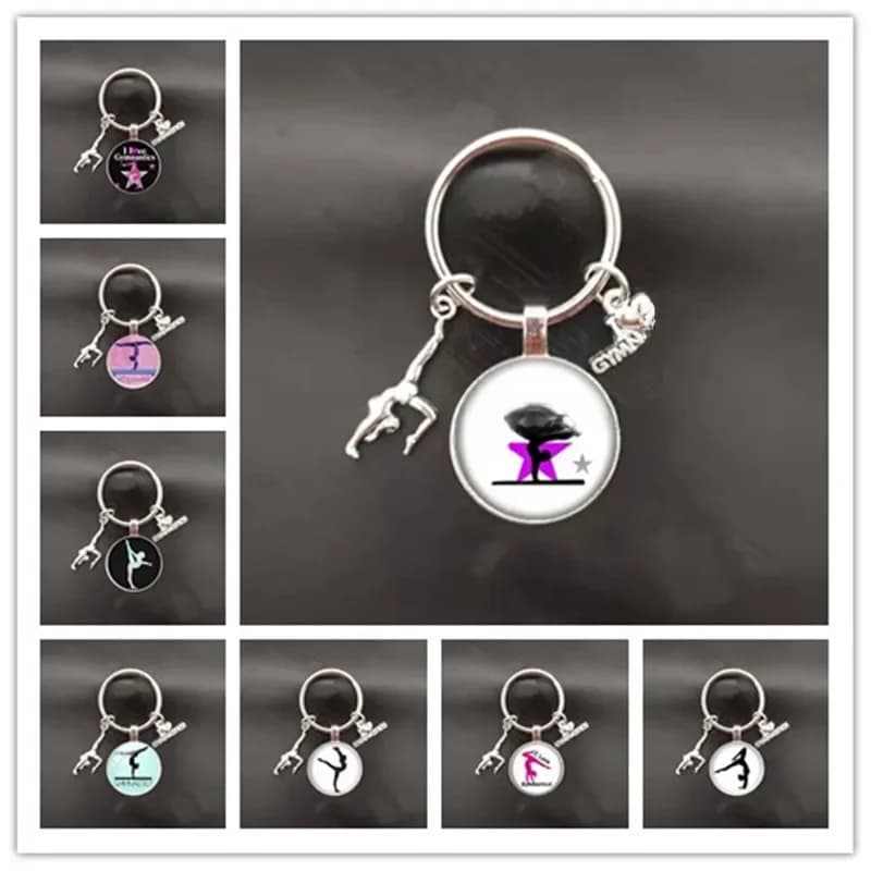 Nouveau produit/porte-clés de gymnastique rythmique/gymnotte, pendentif avec design en cristal, porte-clés de gymnastique fait à la main, cadeau commémoratif