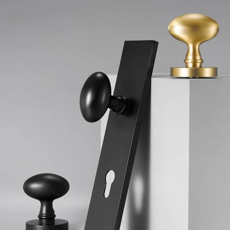 Dooroom-Ensemble de serrures de porte en laiton, bouton en forme d'oeuf, plaque longue, intérieur de chambre à coucher, HODouble, levier de porte en bois, moderne, DUNIFoy