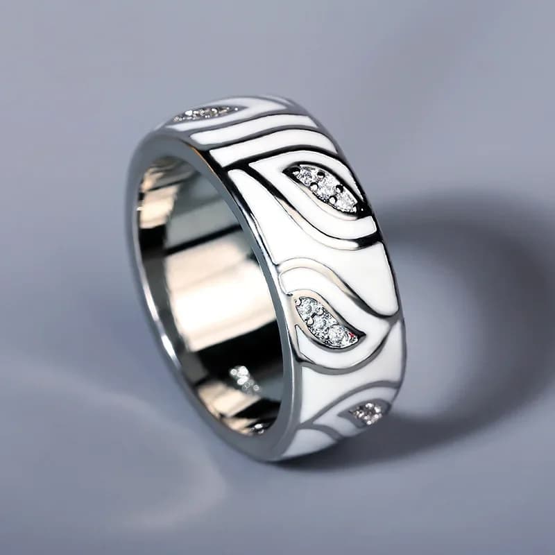 Ensemble de bagues en argent 925, feuilles blanches scintillantes, bijoux fins en émail faits à la main pour femmes