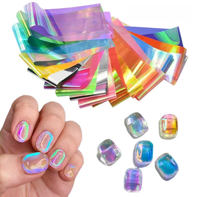 Feuilles de Film Aurora pour ongles, 20 feuilles, pour transfert de papier autocollant, curseur de glaçons, enveloppes de papier adhésives dégradées, décorations pour Nail Art