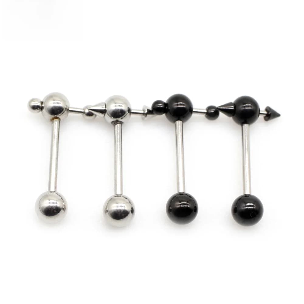 Alisouy 1 pièce Piercing de langue en acier inoxydable avec boule conique coulissante, barbell de langue fileté, unisexe, 14G, labret, anneaux de lèvre, bijoux de corps