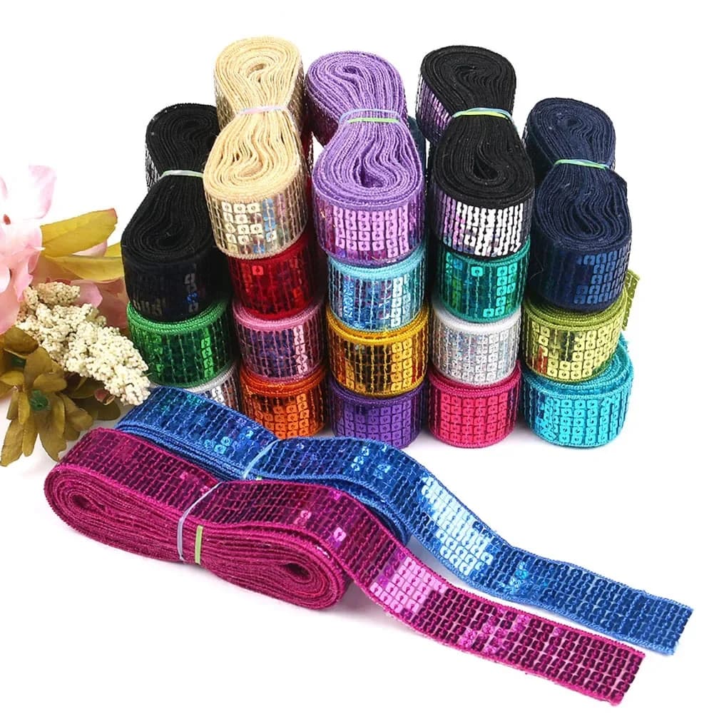 Ruban à paillettes brillant de 20 mètres, garniture en dentelle pour Patchwork, décoration artisanale pour robe de mariée, bricolage