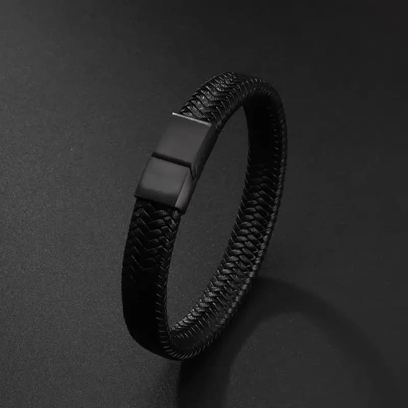 Bracelet classique en cuir noir pour hommes, bijoux à main, beau Bracelet d'affaires avec fermoir magnétique en métal