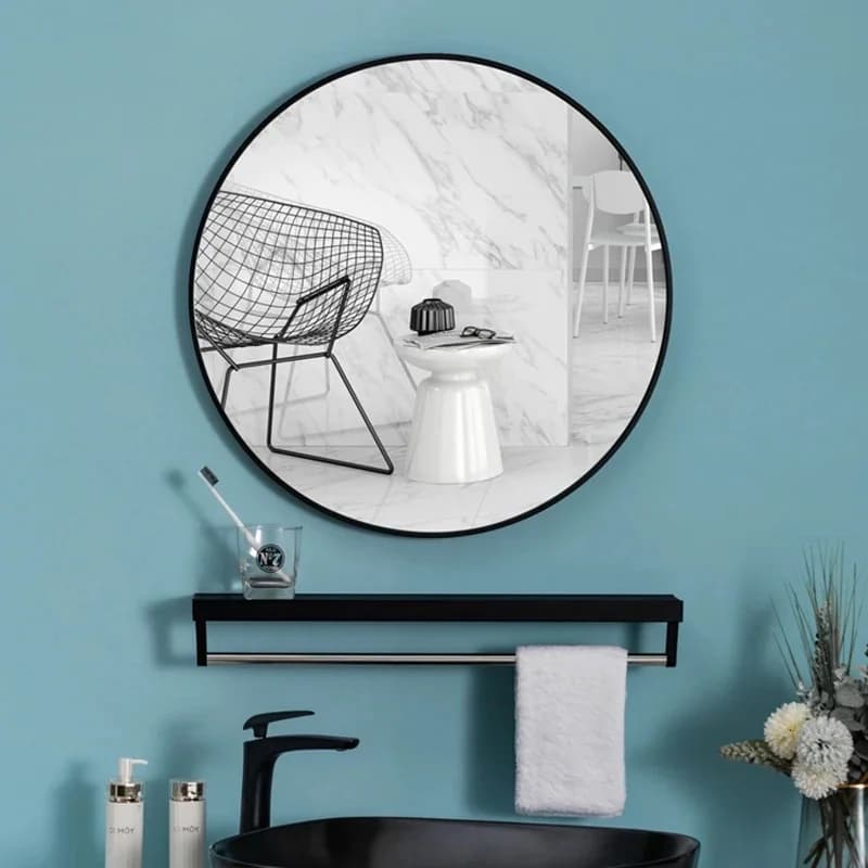 Miroir de maquillage rond simple pour femme, miroir de courtoisie avec étagère, montage mural, sans poinçon, 40 cm, 50 cm, 60 cm, 70cm