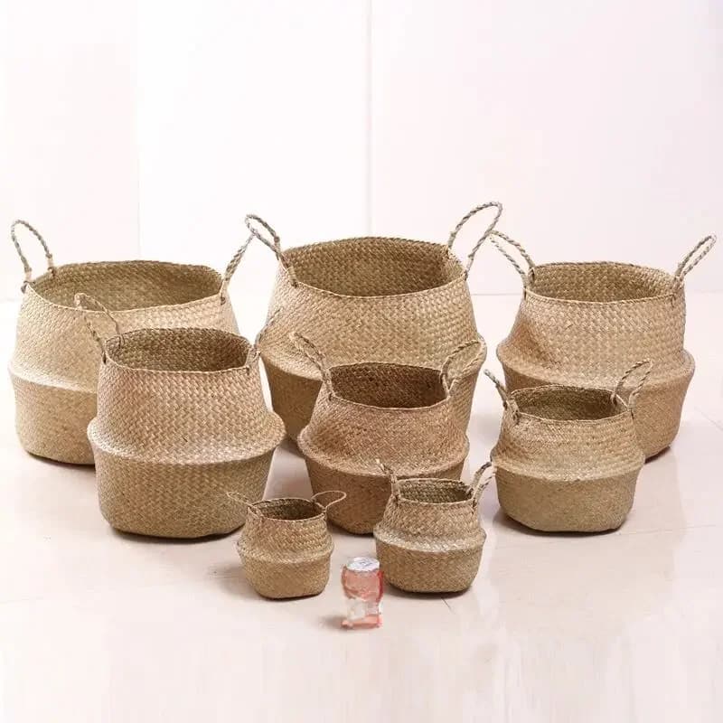 Zerolife-panier en osier d'algues pour tissu sale, ensemble de rangement de linge, tissé à la main, Pot de plante de fleur, Cesta de jardin domestique Mimbre
