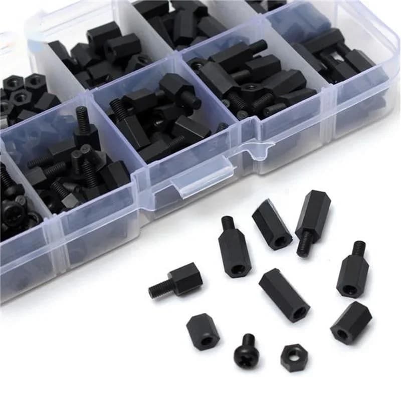 200 pièces/ensemble M2 M2.5 M3 M4 noir/blanc hexagone Nylon entretoise colonne tête plate Nylon plastique espacement vis écrous