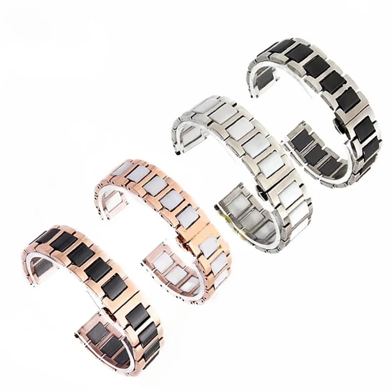 Bracelet Céramique en Acier Inoxydable pour Femme et Homme, Accessoire de 12, 13, 14, 15, 16, 17, 18, 20, 22mm, à la Mode