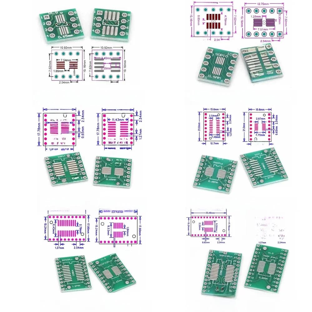 Javino – Kit de cartes PCB SMD, adaptateur tour vers DIP, plaque de convertisseur SOP MSOP SSOP TSSOP SOT23 8 10 14 16 20 28 SMT vers DIP, 10 à 100 pièces