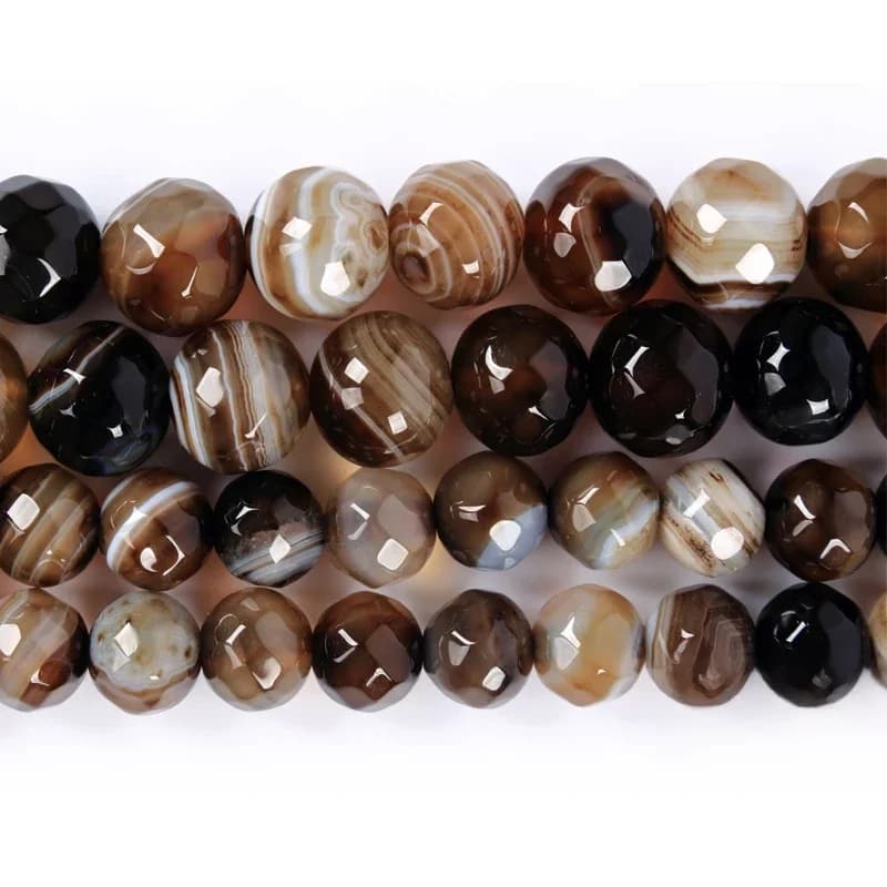 Perles d'agates à rayures de café à facettes en pierre naturelle, 4.6,8,10,12mm, taille au choix pour la fabrication de bijoux PSB01