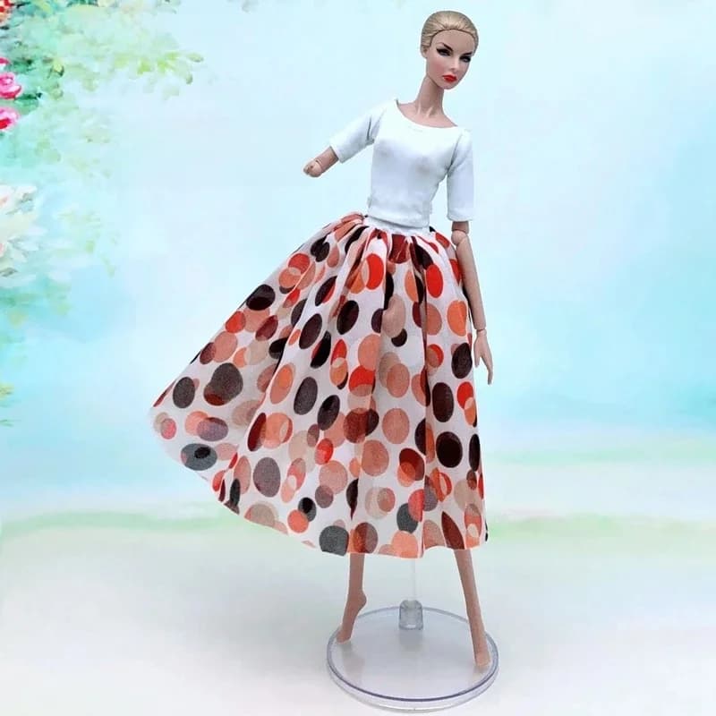 Tenues colorées pour poupée Barbie, ensemble de vêtements, chemise et jupe moyenne à Base blanche, à la mode, 1/6, accessoires de jouets