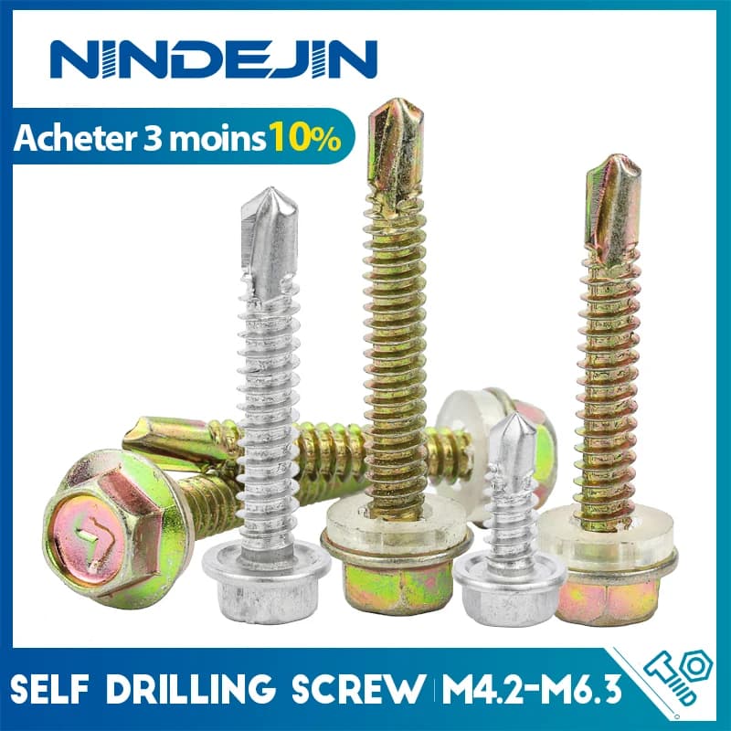 Vis autotaraudeuses à tête hexagonale en acier inoxydable/zinc coloré M4.2 M4.8 M5.5 M6.3 Vis Hardiflex pour tôle