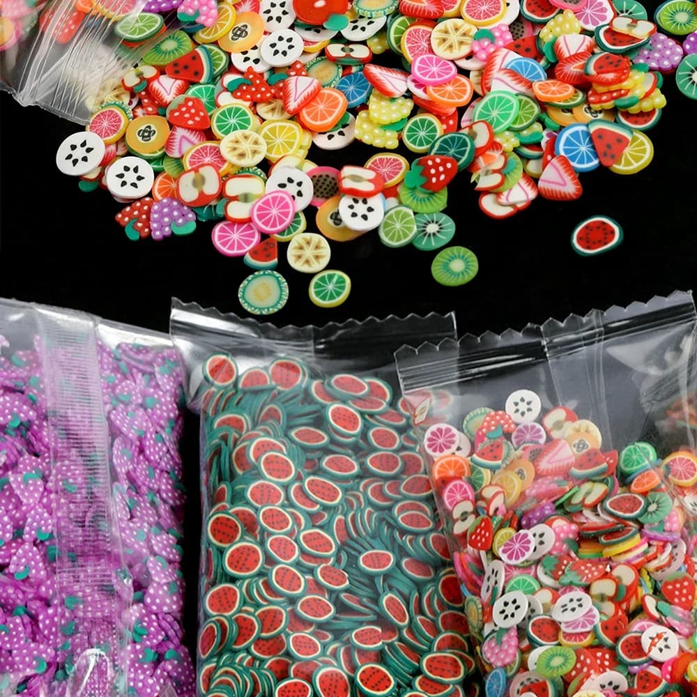 Mélange de fruits pour nail art, argile molle, slime, animal, fleur, tranche de résine, remplissage pour élection, moule xy, bricolage, exécutif, vente en gros, 1000-3000 pièces