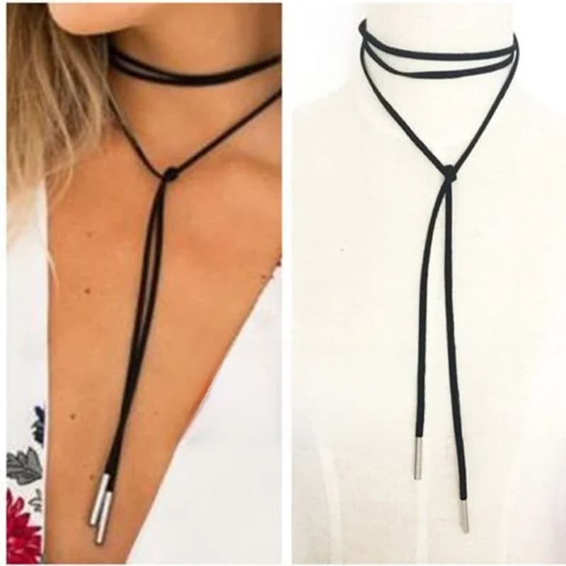 Collier ras du cou tendance en cuir noir pour femmes, 2 pièces/lot, bande de velours, bijoux de fête, accessoires de cou