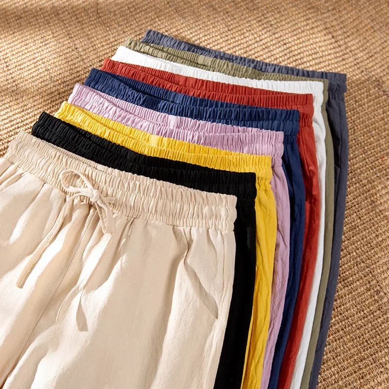 Pantalon femme printemps automne longueur cheville décontracté crayon droit solide taille élastique sarouel filles pantalon mince coton lin pantalon